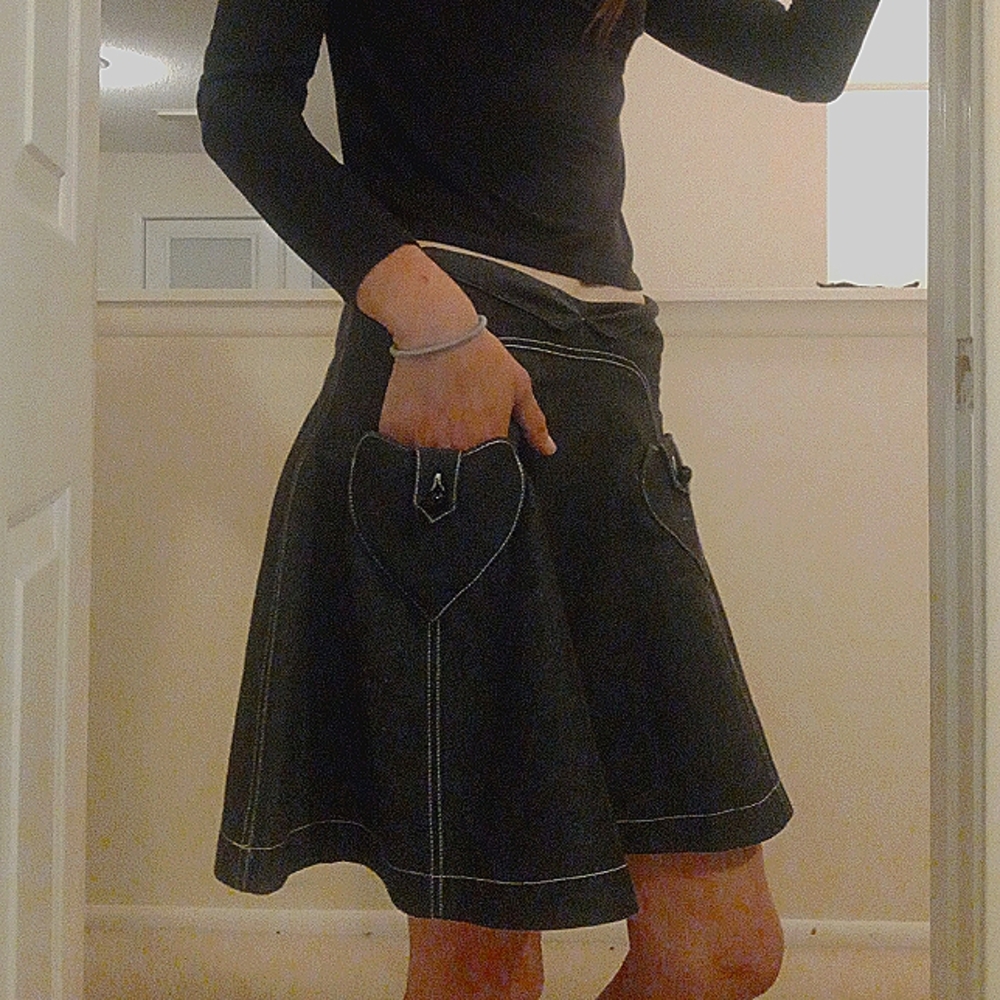 Anna Sui Heart dark denim pocket skirt!